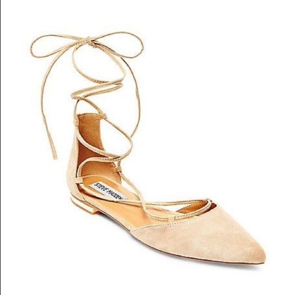 Steve Madden Sunshine Pointed Toe Nude Suede Lace-Up Ballet d’Orsay Flats 6 - Picture 2 of 13
